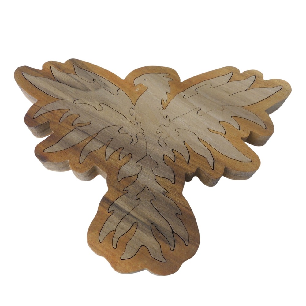Tom Boltz Handcrafted Wooden Phoenix Bird Puzzle Figurine Sculpture Folk Art